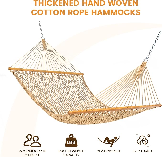 Lazy Daze Hammocks Double Rope Hammock, 2 Person Traditional Outdoor Hand Woven - Image 2