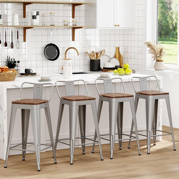 WENTMENT Bar Stools Set of 4 Counter Height Stools by WENTMENT
