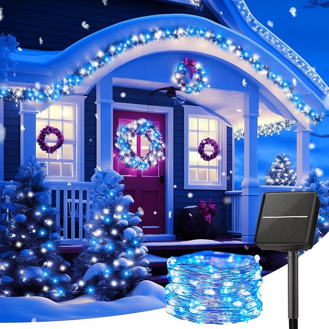Minetom Solar String Lights for Outside, 33Ft 100 LED Outdoor Solar Fairy Lights - Image 6