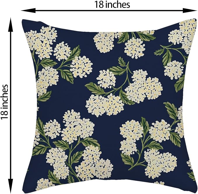Navy Blue Spring Pillow Covers 18x18 Inch 2 Pcs Green Yellow Hydrangea Flower - Image 6