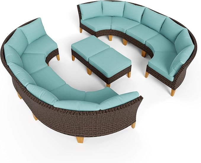 PHI VILLA 8-Piece Wicker Patio Furniture Set, Outdoor Half-Moon Curved - Image 9