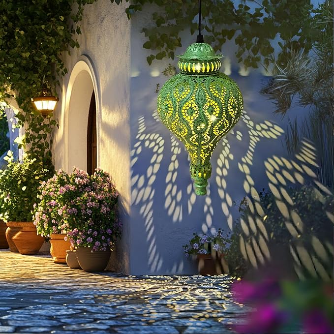 Moroccan Solar Lanterns Outdoor Waterproof Green Hanging Lanterns Outdoor - Image 9