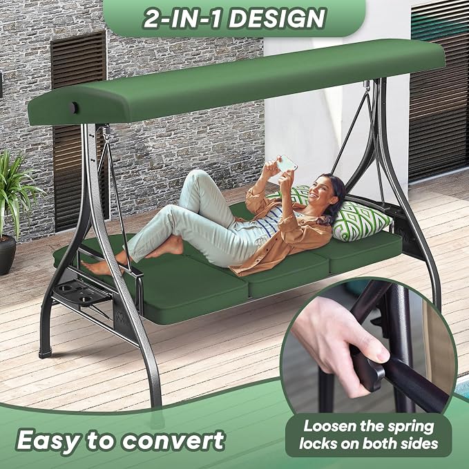 3 Seat Outdoor Porch Patio Swing - Image 6