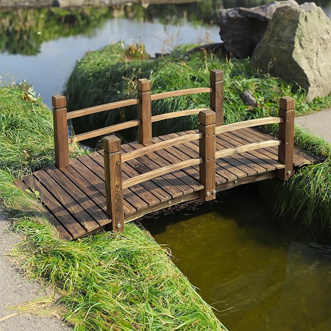 Wooden Garden Bridge Classic Wood Arch Stained Finish Footbridge by EPICOZY