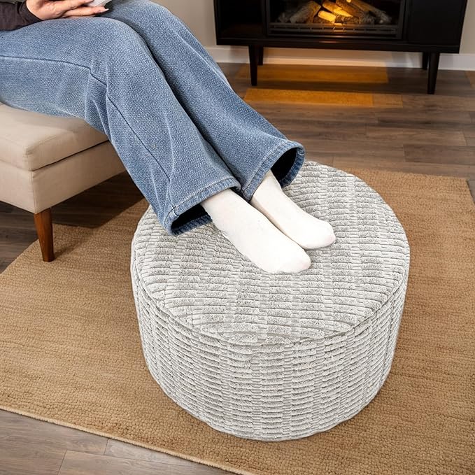 Asuprui Round Ottoman Pouf Ottoman Foot Stool Seat Faux Fur Bean Bag Foot Rest - Image 7