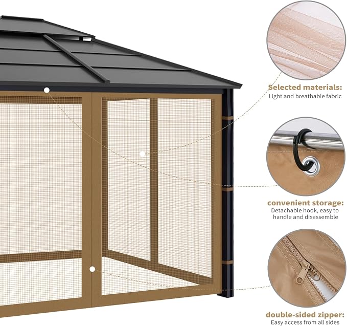 Gazebo Replacement Mosquito Netting Outdoor Universal Gazebo Canopy 4-Panels - Image 5