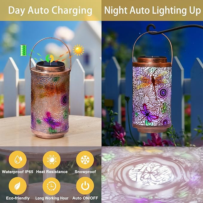 2Pack Solar Outdoor Lanterns Waterproof Multicolor Dragonfly Garden Gifts - Image 4