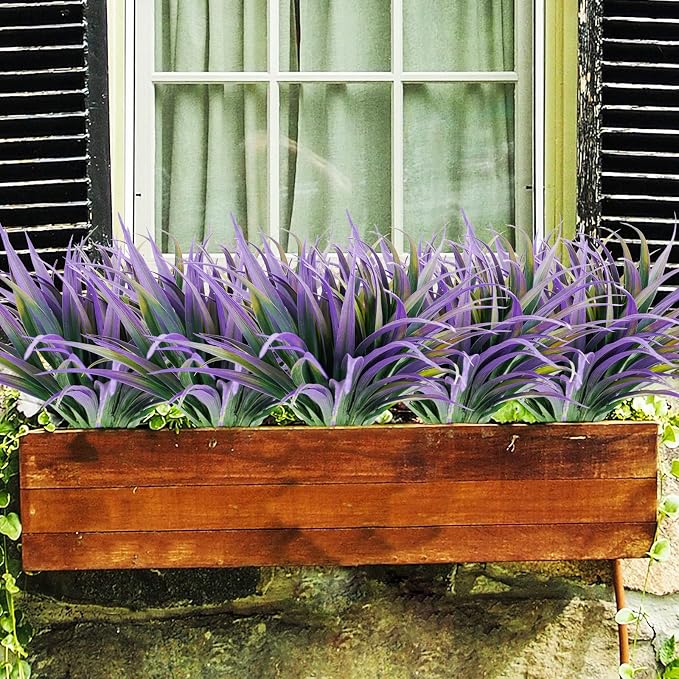 16Pcs Artificial Grass Fake Plants 17.3in Outdoor Plants UV Resistant Faux - Image 2