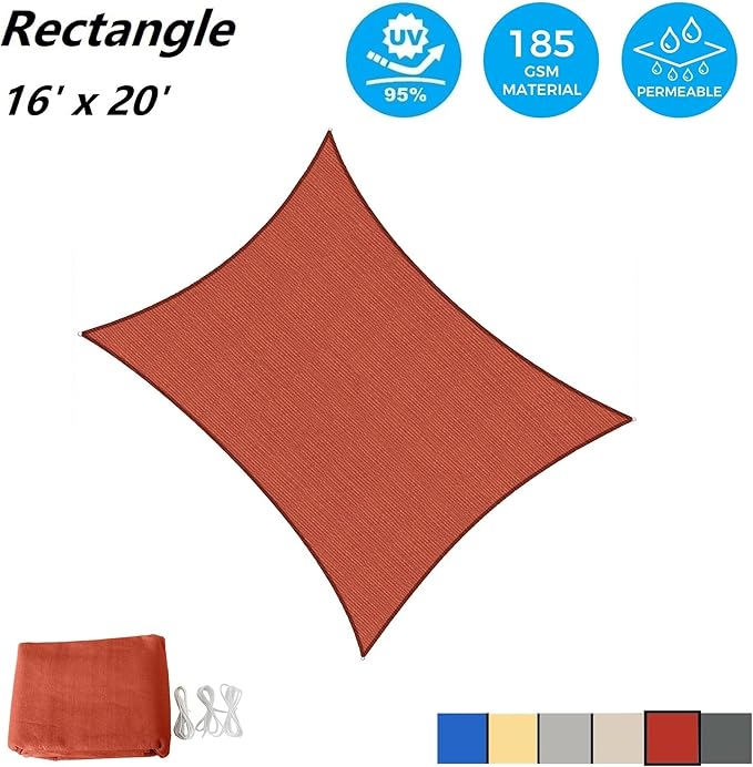 AsterOutdoor Sun Shade Sail Rectangle 16' x 20' UV Block Canopy - Image 2