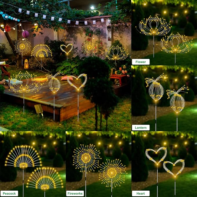 Solar Garden Lights Outdoor Waterproof, 4 Pack Total 480 LED Solar Firework - Image 5