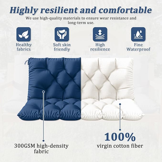 Porch Swing Cushion with Backrest 2-3 Seater Outdoor Bench Cushions Waterproof - Image 4
