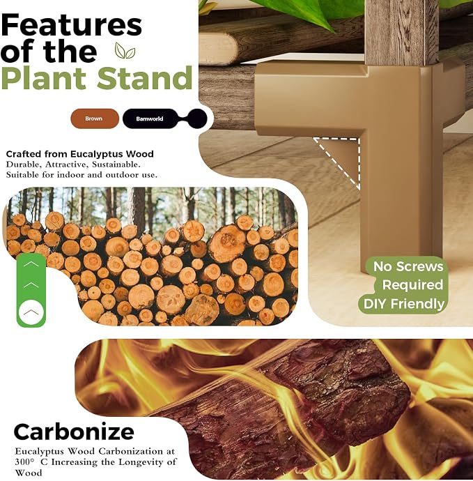 Bamworld Plant Stand Indoor Plant Shelf Outdoor Corner Wood Plant Table 7 Pots - Image 6