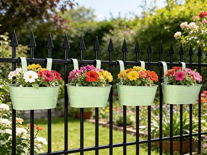 Balcony Hanging Planters Flower Pots, Fence Pot Hanging Plant Holders - Image 3