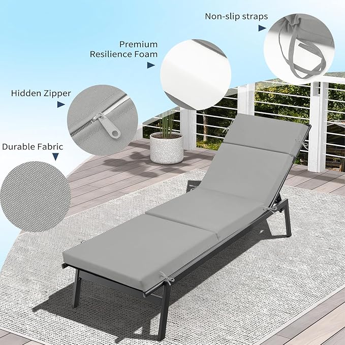 Outdoor Chaise Lounge Cushion 72" x 21" x 3", 4-Section Folding Patio Lounge - Image 5