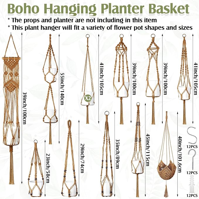 Hoteam 12 Pcs Macrame Plant Hangers Macrame Hanging Planters - Image 2