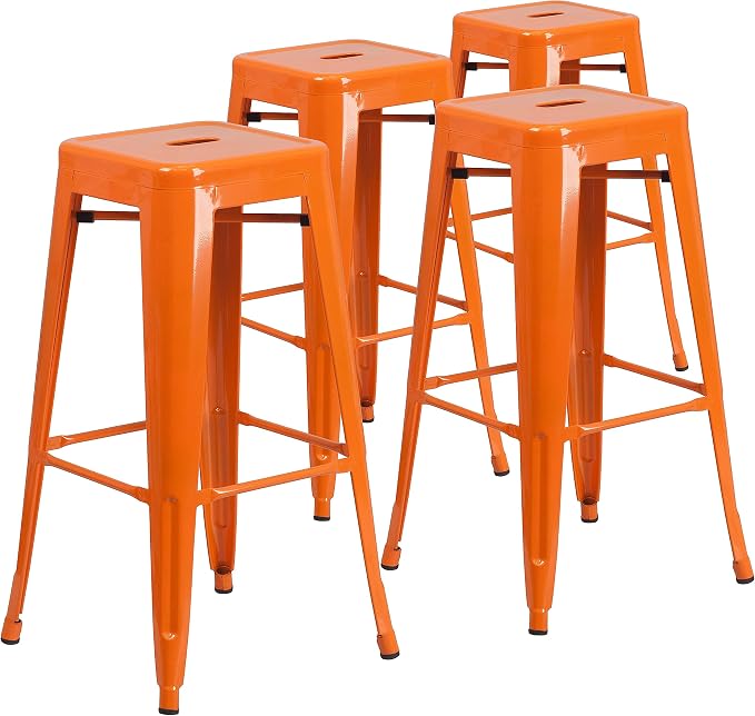 Flash Furniture Lily 4 Pack Commercial Grade 30" High Backless Orange Metal by FlashFurniture