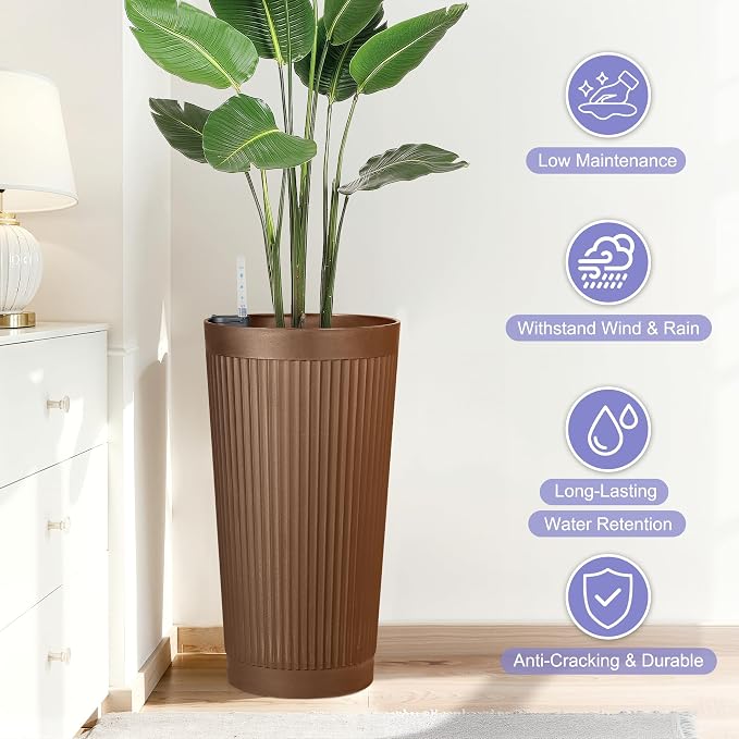 24in Tall Self-Watering Planters Set of 2 - Image 2