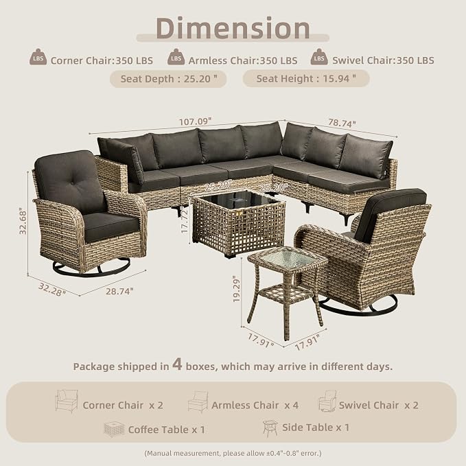 Outdoor Sectional Patio Furniture Set, 10 Pieces Wicker Conversation Sets L - Image 8