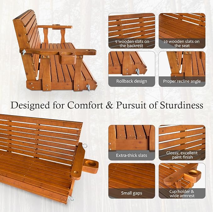 Wooden Porch Swing 3-Seater, Bench Swing - Image 5