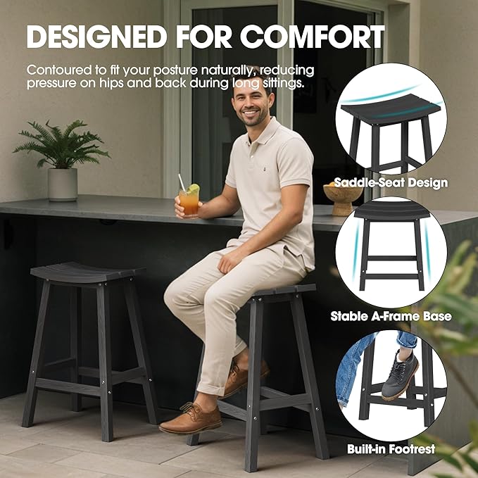 Ciokea 3 Pcs Outdoor Bar Height Table and Stools Set, Heavy-Duty All-Weather - Image 4