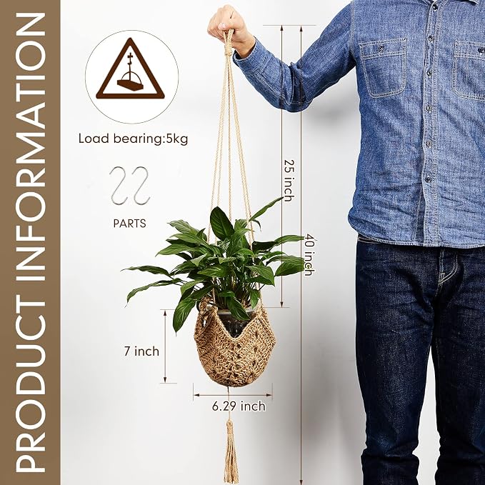 Shappy 2 Pack Jute Crochet Long Plant Hanger - Image 2