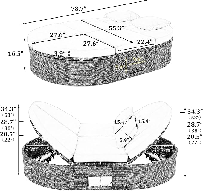 Merax Outdoor Sun Bed Patio 2-Person Daybed - Image 2