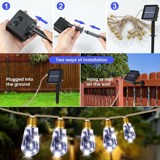 Solar Outdoor String Lights 24Ft Vintage Hemp Rope Solar Lights - Image 5
