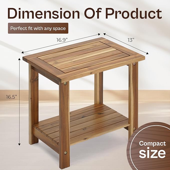 2-Tier Adirondack Side Table – Weather Resistant Wooden End Table, Rectangular - Image 2