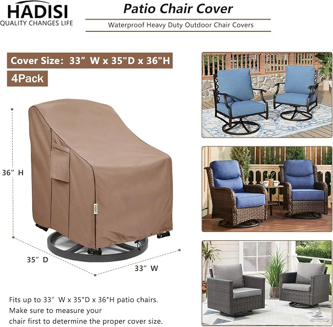 Patio Chair Covers for Outdoor Furniture Waterproof 4 Pack, Heavy Duty - Image 2