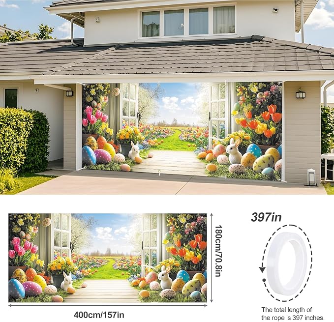 ANNA QUEEN Easter Garage Door Banner 6x13FT, Spring Garden Window Scene - Image 3