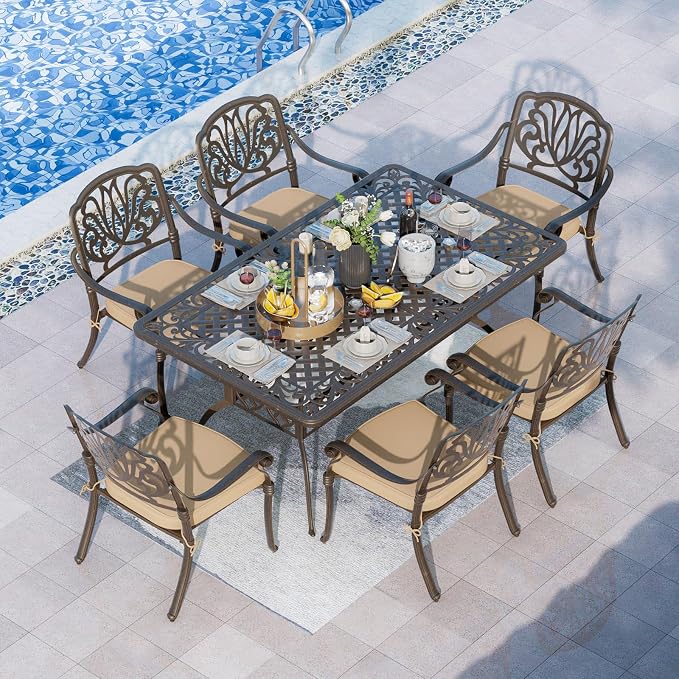 Grepatio 7 Piece Patio Dining Set Outdoor Dining Set Cast Aluminum Furniture Set by Takesyoutohaveawonderfullife