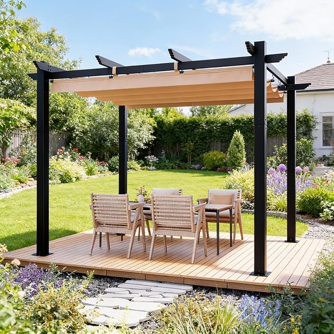 MELLCOM Retractable Pergola 10x12 Ft, Metal Shelter by MELLCOM