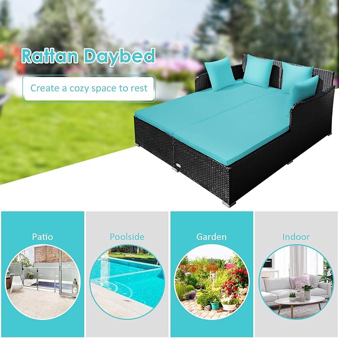 Tangkula Outdoor Rattan Daybed, Sunbed Wicker Furniture w/Spacious Seat - Image 9