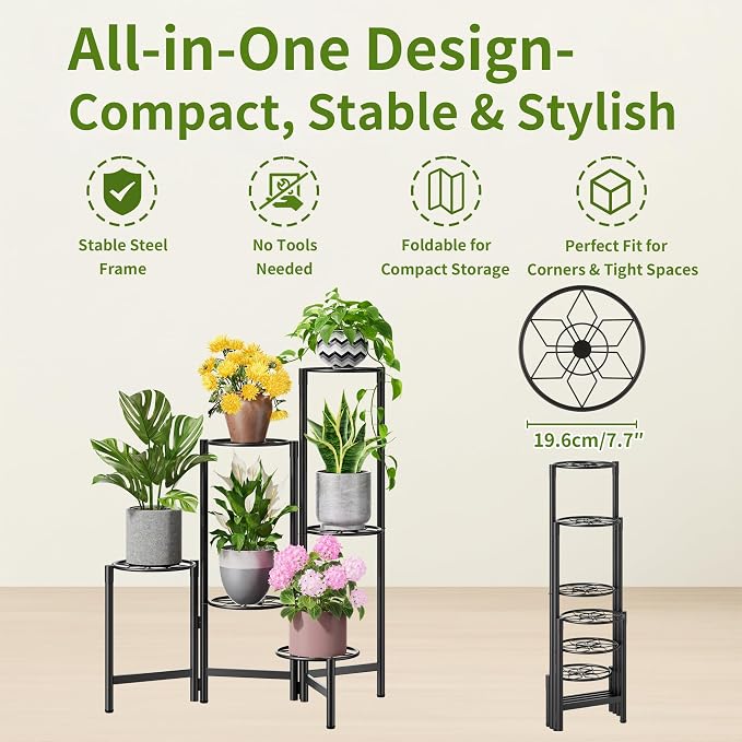 6 Tier Metal Plant Stands Outdoor Indoor, Heavy Duty Flower Pot Holder Potted - Image 5