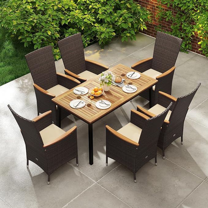 Tangkula 7 Pieces Rattan Outdoor Dining Set - Image 4