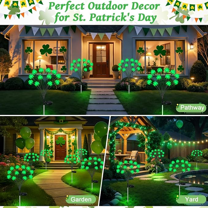 HELESIN St Patricks Day Decorations, 4 Pack St Patricks Day Outdoor Solar Lights - Image 6