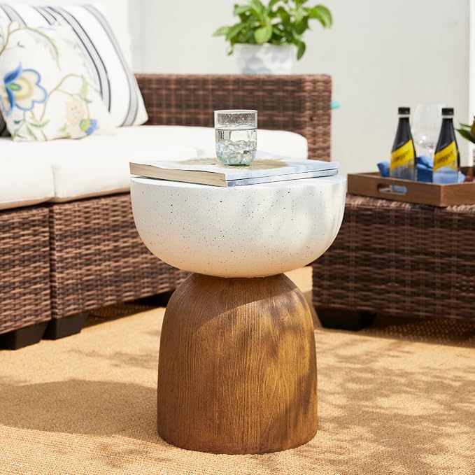 Glitzhome Outdoor Side Table, 17.75" H Decorative Garden Stool MGO Geometric - Image 2