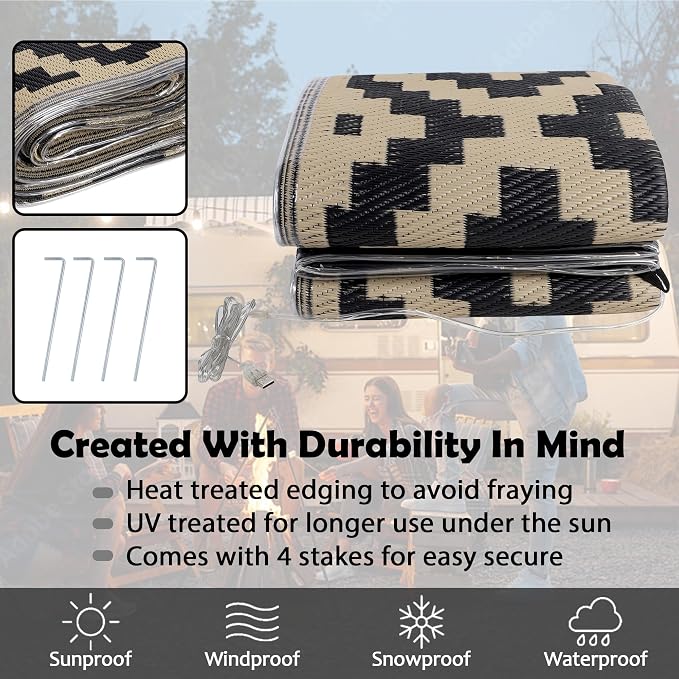 SAND MINE Reversible Mats with Led Strip Lights, Plastic Straw Rug, Modern Area - Image 4