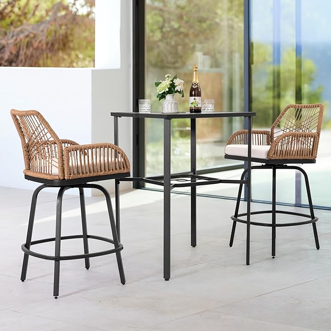NUU GARDEN 3-Piece Patio Bar Set, All Weather Rattan Swivel Stools 360 Degree - Image 3