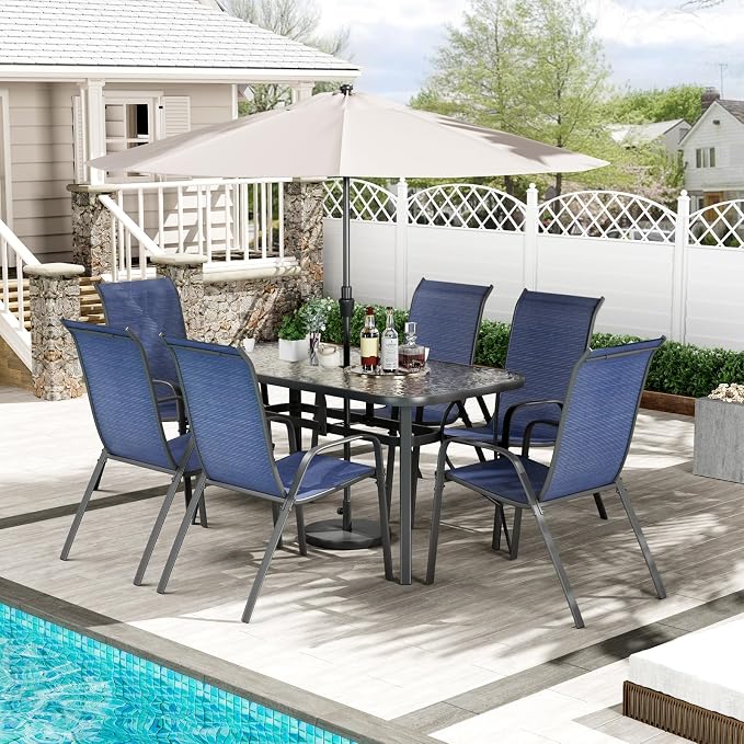 TLSUNNY 7 Pieces Patio Dining Set, Outdoor Table and Chairs W/1.69″ Umbrella by TLSUNNY