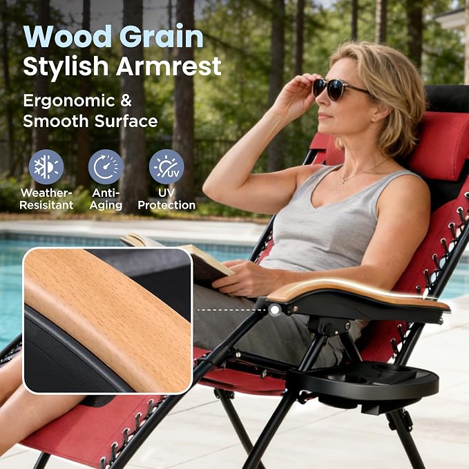 PHI VILLA XXL Oversized Padded Zero Gravity Chair, Foldable Patio Recliner - Image 4
