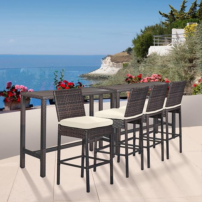 Outdoor Bar Table Patio Counter Height Table 45" Long Wicker High Top Pub Table - Image 4