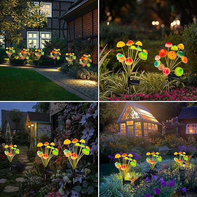 Solar Garden Lights Decorative, 2 Pack 24LED Solar Powered Mushroom Lights - Image 4