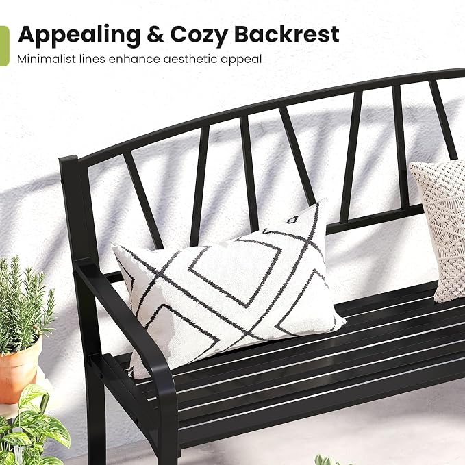 Tangkula Metal Patio Park Bench, Outdoor Garden Bench Loveseat - Image 6