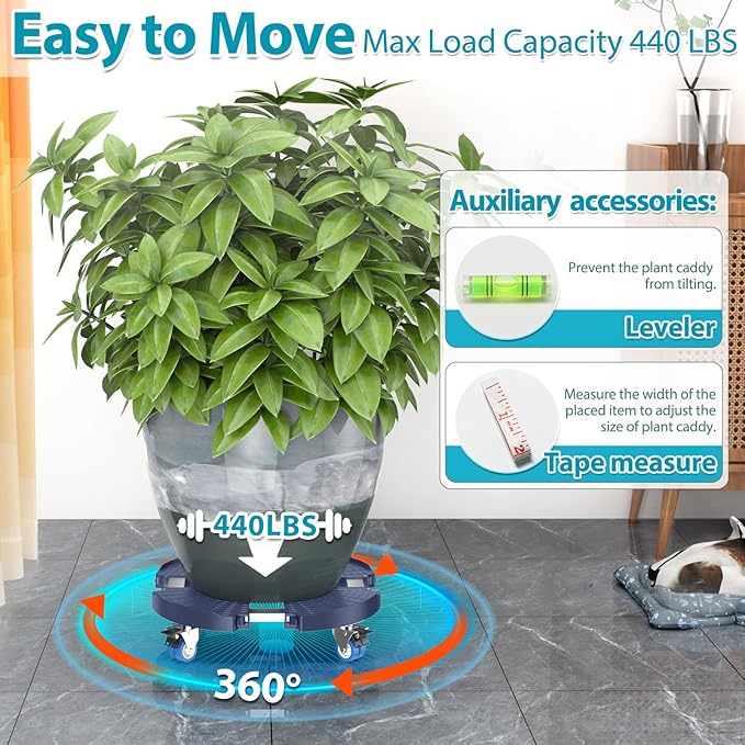VANCASTLE Plant Caddy with Lockable Wheels Heavy Duty 450lbs Capacity, 15-22 - Image 4