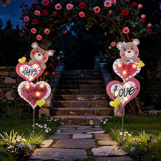 Lewondr 2 Pcs Valentine's Day Decorations Outdoor, Metal Solar Pathway Lights by Lewondr
