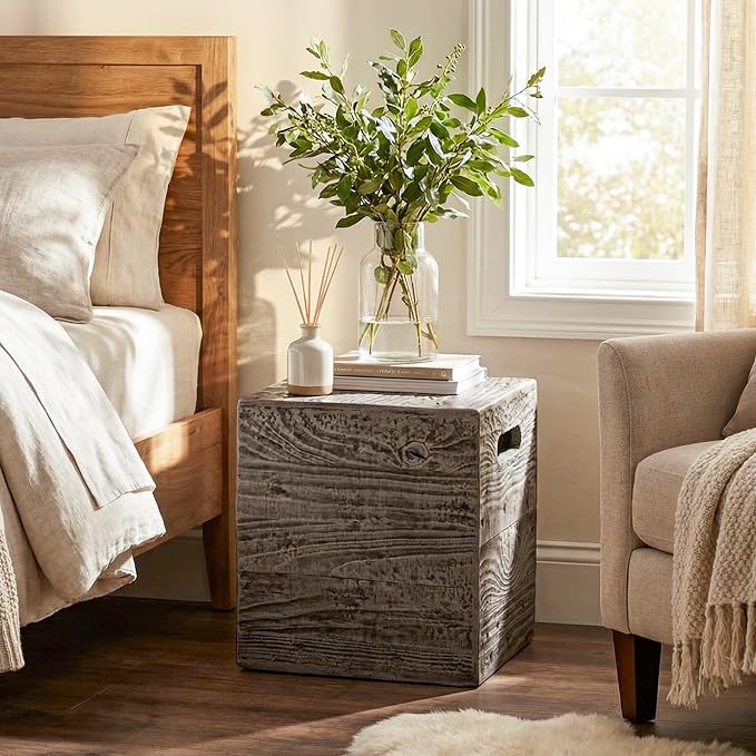COSIEST Wooden Outdoor Side Table, Square MgO Concrete End Patio Side Table - Image 6