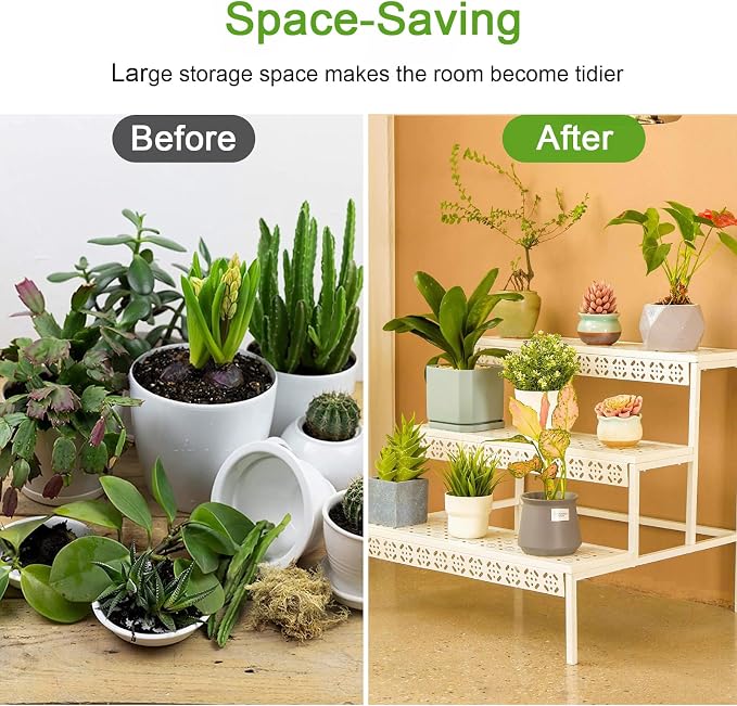 aboxoo 3 Tiers Metal Plant Stand, Rectangular Ladder Flower Pots Outdoor Plant - Image 4