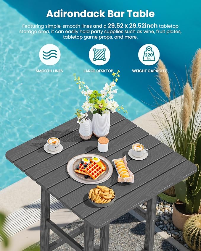 SERWALL 5 Pieces Outdoor Patio Bar Set, Tall Adirondack Bar Chair and Table Set - Image 2