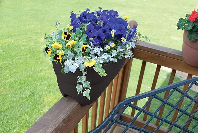 Bloomers Railing Planter with Drainage Holes – 24" Weatherproof Resin Planter – - Image 2